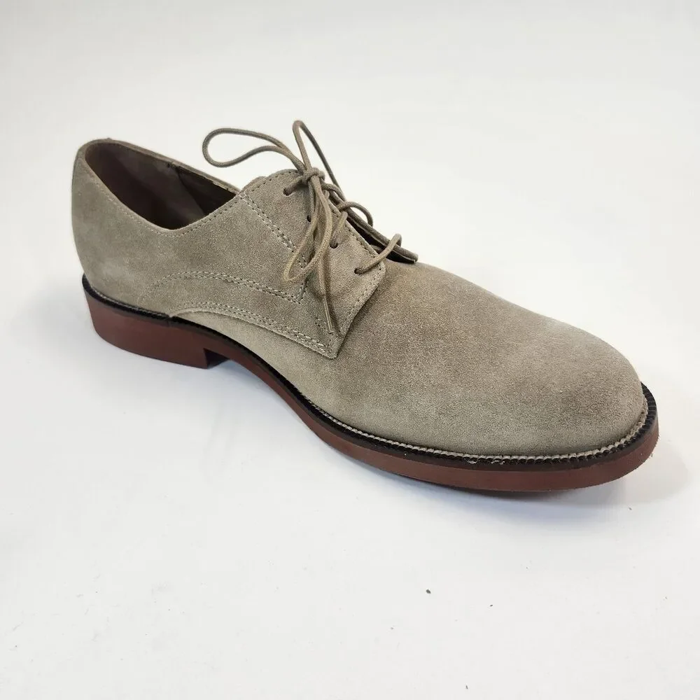 Bostonian Mens 10M Beige Suede Derby Shoes Plain Toe Leather LaceUp Oxford Dress
